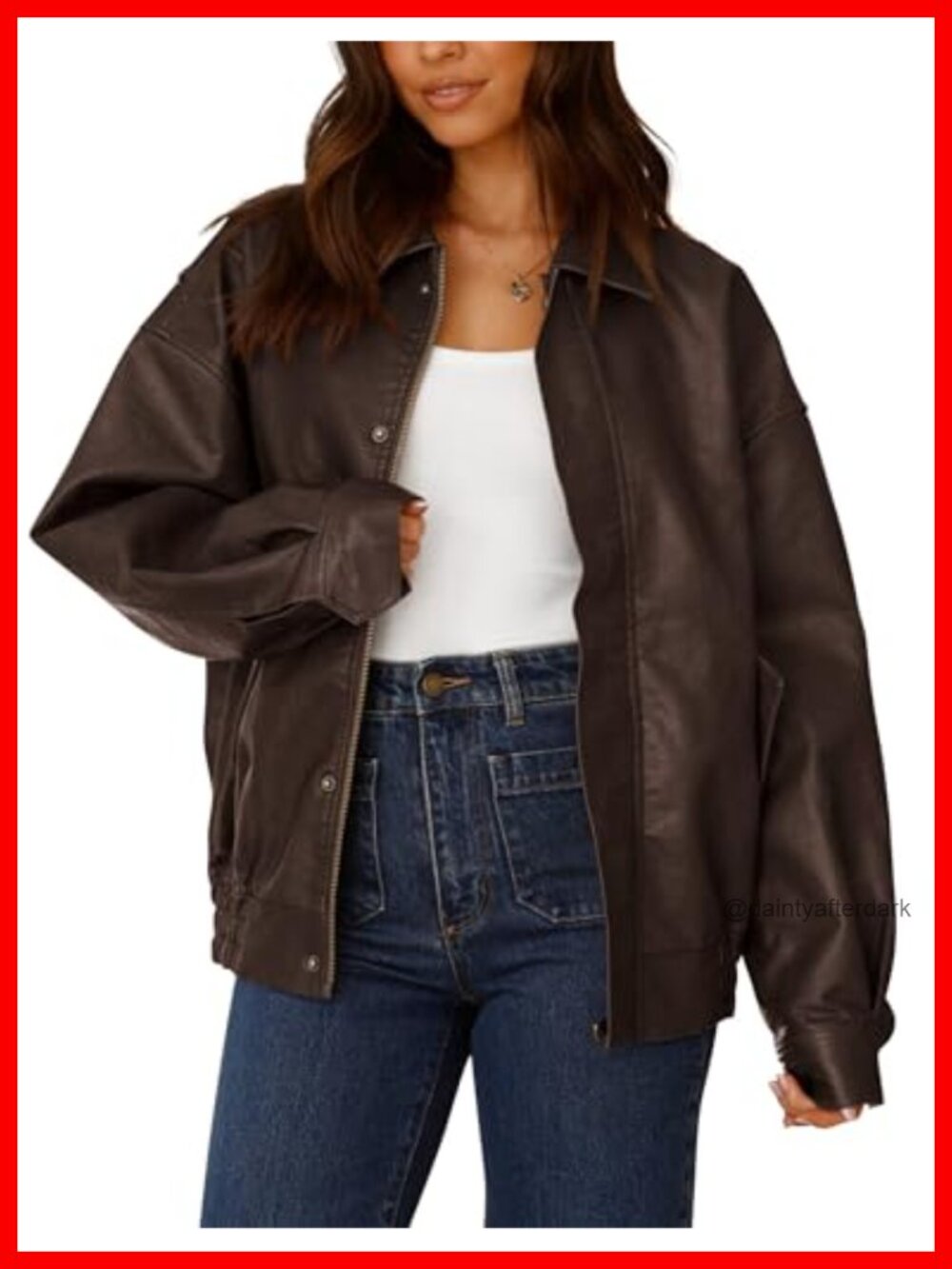 Faux Leather Moto Jacket Zip Up Oversized Biker Coat Fall Winter
